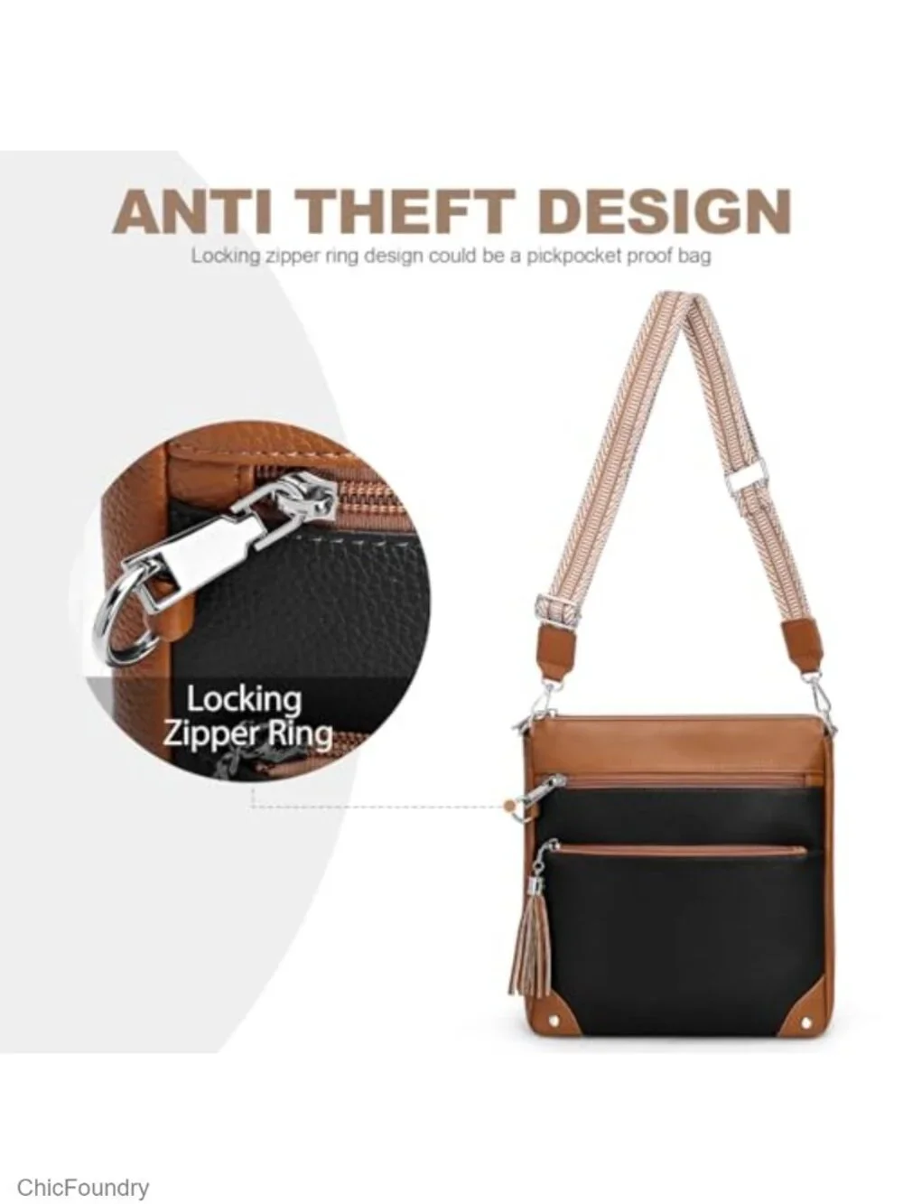 Anti Theft Crossbody Purse RFID Blocking Vegan Leather Shoulder Bag Travel